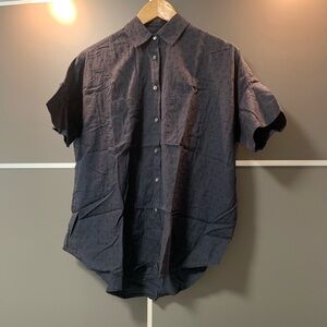 Madewell Black Cotton Collared Short Sleeve Button Down Shirt